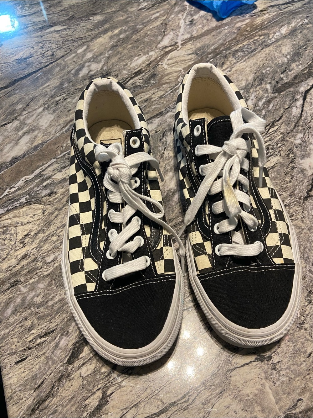 Vans Checkerboard Low-Top Sneakers - Black and  White (Men's size 8.5 and women'